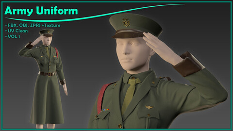 female army uniform with texture/ zprj+obj+fbx+4K PBR/ clo3d, marvelous designer/