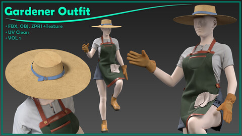 garden woman outfit with texture/ zprj+obj+fbx+4K PBR/ clo3d, marvelous designer/uniform