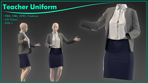 female teacher uniform with texture/ zprj+obj+fbx+4K PBR/ clo3d, marvelous designer