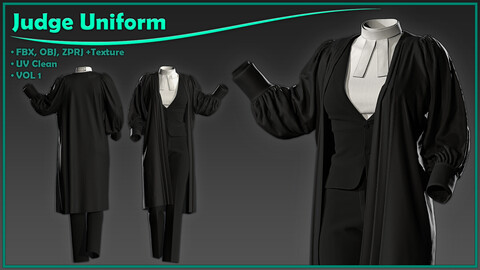 female judge uniform with texture/ zprj+obj+fbx+4K PBR/ clo3d, marvelous designer