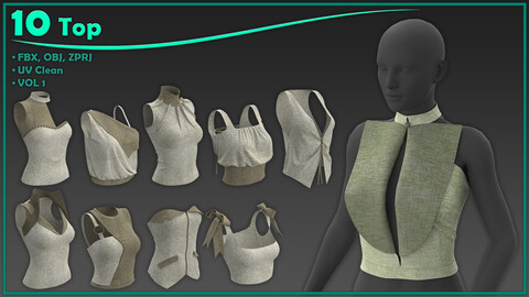 10 female top/ zprj+obj+fbx/ clo3d, marvelous designer