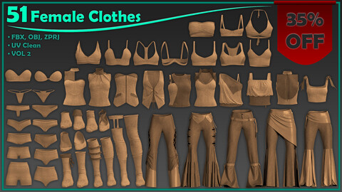 51 female clothes/ zprj+obj+fbx/ clo3d, marvelous designer/pants, bra, panty, sock, top/mega pack vol2