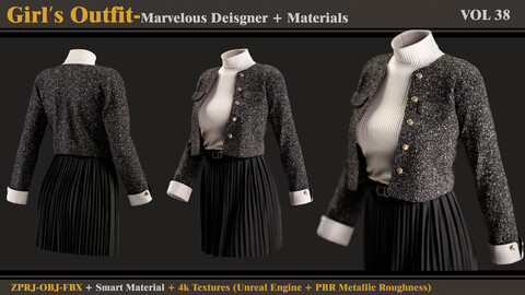 Girl's Outfit- MD/Clo3d + Smart Material + 4K Textures + OBJ + FBX (vol 38)