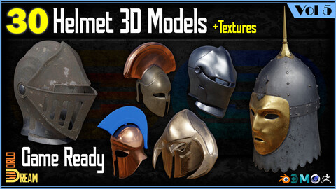 30 Helmet 3D Models with Textures | Game Ready | Vol 5