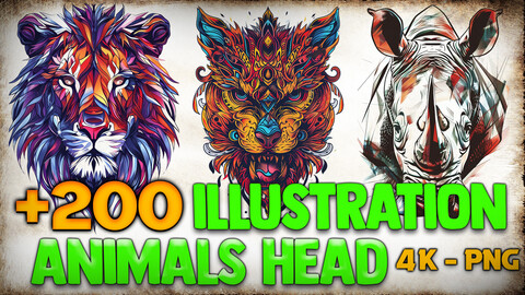 200 Animals Head Illustration (PNG Files)-4K- High Quality