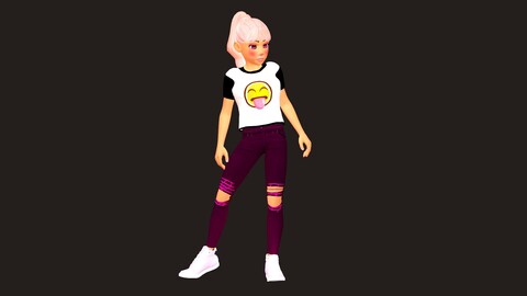 Cartoon Rigged Dancer Girl Character 3D Model