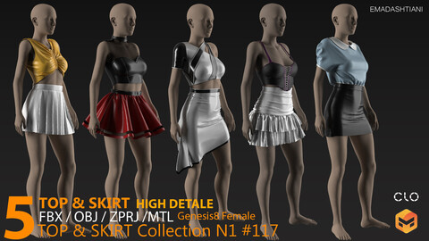 TOP & SKIRT Collection N1 #117 _ MarvelousDesigner/CLO Project Files+fbx+obj+mtl _ Genesis8Female