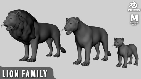 Lion Family - Topology + UV Map