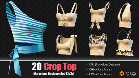 20 Crop Top Women (CLO3D, MD PROJECTS+OBJ+FBX) Vol 01