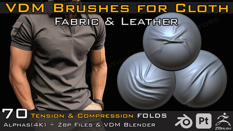 70 VDM Brushes Cloth Leather & Fabric Brushes _ 70 Alpha (4k) +Video Tutorial for Blender and Substance Painter-Vol 02