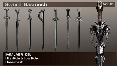 Medieval Sword BaseMesh (IMM brush + ABR brush+ OBJ ) VOL 01