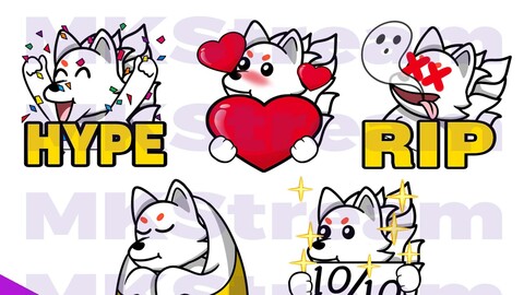 Twitch emotes kyubi fox hype, love, rip, comfy & perfect pack