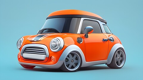 a small orange car with a hood that says the car on the front