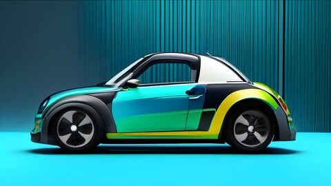 a colorful car with the top paint color of the car