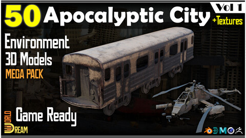 50 Apocalyptic City 3D Models with Textures | Game Ready | Vol 1