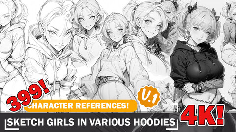 399 Unique Beauties in Hoodies | Art V1 Character Sketch Reference and Designs Reference Art V1 4K