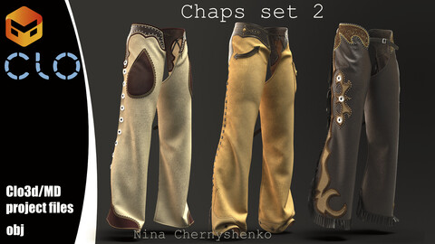 Chaps set 2. Marvelous Designer/Clo3d project + OBJ.