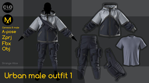 Urban male outfit 1. Clo3d, Marvelous Designer projects.