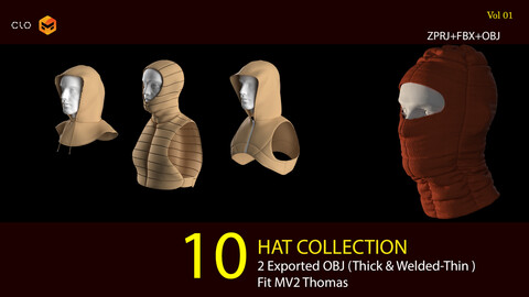 10 HAT'S MODEL PACK . (VOL 01) ZPRJ+OBJ+FBX