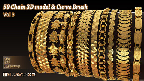 50 Chain 3D Model and Curve brush Vol 3