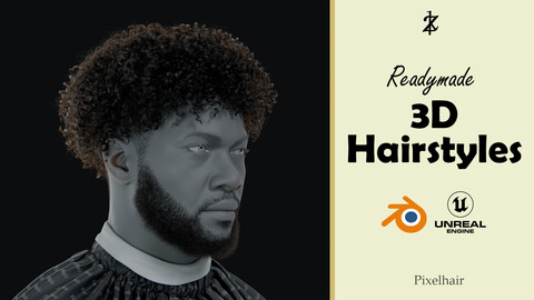 PixelHair Hairstyle - Curly Faded Afro 008 (Hair for blender/ unreal engine / metahuman) Afro hair | Kinky hair | 4c Hair | African / African American Hair