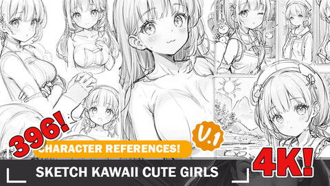 396 Kawaii Character Sketch Reference Sheets | Sketch Reference and Designs Reference Art V1 4K