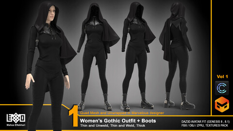 Women's Gothic Outfit + Boots - VOL 1 (ZPRJ+FBX+OBJ Files)