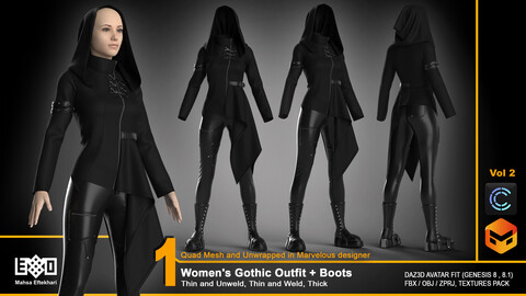 Women's Gothic Outfit + Boots - VOL 2 (ZPRJ+FBX+OBJ Files)