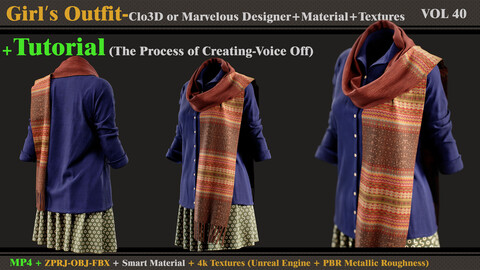 The Process of Creating Girl's Outfit-TUTORIAl in CLO3D and Substance Painter+ZPRJ+OBJ+FBX+Materials & Textures