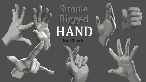 Simple Rigged Hand for Blender, 3d Print friendly.