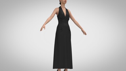 Ruched Halter Dress, Clo, Marvelous Designer +obj, fbx