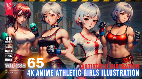 65 4K ANIME ATHLETIC GIRLS ILLUSTRATIONS - ARTISTIC ILLUSTRATION - HIGH END QUALITY RES - (TRANSPARENT & ALPHA) - VOL238