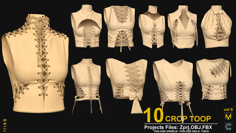 10 CROP TOP VOL 5 (MARVELOUS DESIGNER AND CLO3D)ZPRJ, OBJ, FBX,UV