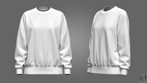 Womans Loose Fit Crew Neck Raglan Sweatshirt 3D Model