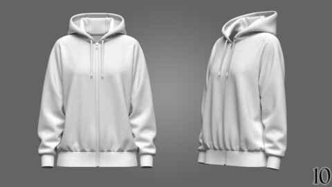 Womans Loose Fit Raglan Sleeve Front Zip Hoodie 3D Model