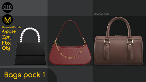 Bags pack 1. Clo3d, Marvelous Designer projects.