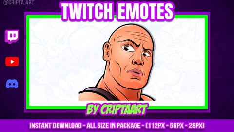 The Rock Twitch Emote, WWE emoji, Dwayne Johnson, fighter, wrestling item, icon for stream, discord, youtube, kick, tiktok