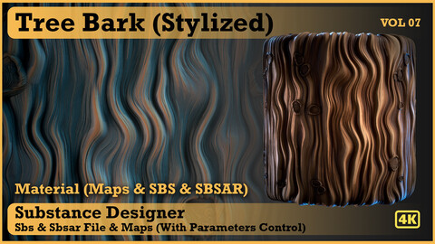 Wood Bark Material (Stylized) - VOL 07 - Maps & SBS & SBsar