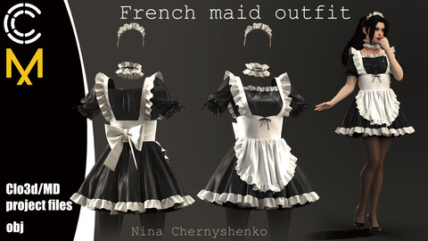 French maid outfit. Marvelous Designer/Clo3d project + OBJ.