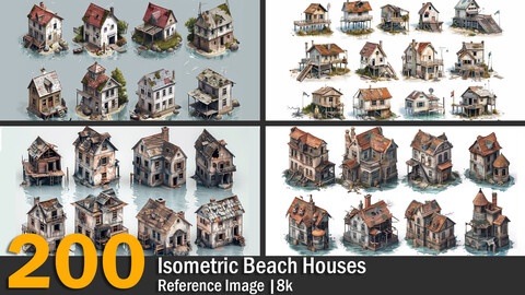 Isometric Beach Houses | Reference Images | 8K