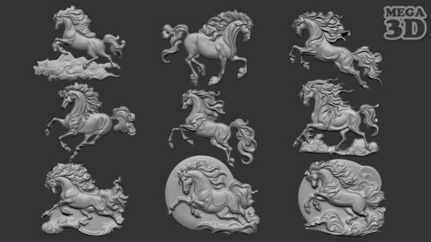 Horse Bas relief 240510 Pack A 3D print model