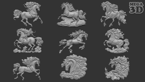 Horse Bas relief 240510 Pack B 3D Model Collection