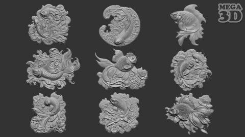 Fish Bas Relief Pack 240506 3D Model Collection