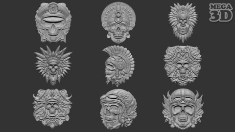 Skull Bas relief Pack 240517 3D Model Collection