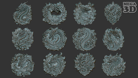 Dragon pendant basrelief Pack 240521 3D Model Collection