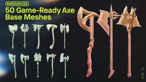 50 Game-Ready Axe Base Meshes - Vol 2