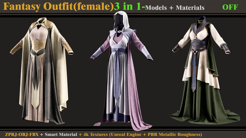 3 in 1 Fantasy Outfits- MD/Clo3d (OBJ + FBX +ZPRJ)+Materials+Textures (OFF)