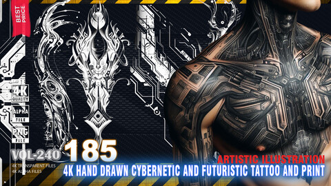 185 4K HAND DRAWN CYBERNETIC AND FUTURISTIC TATTOO AND PRINT - ARTISTIC ILLUSTRATION - HIGH END QUALITY RES - (TRANSPARENT & ALPHA) - VOL240