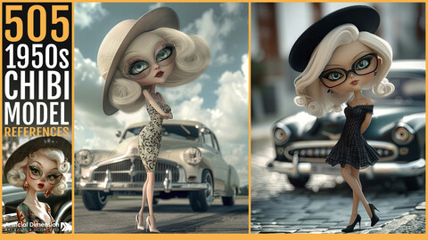 505 1950s Chibi Model in Vintage Photo Shoot