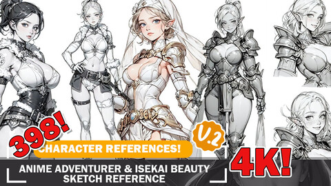 398 Anime Adventurers Isekai Beauties - Character Sketch References and Designs Reference Art V2 4K